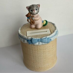 Vintage 90s Schmid Kitty Cucumber Bank Ceramic Figurine Priscilla Baby